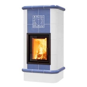 Quadra 4 Levels - Soba pe lemne cu acumulare, din maiolica - 8,2 kW, model albastru