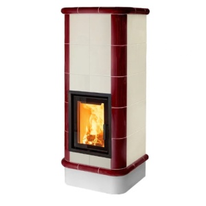 Quadra 5 Levels - Soba pe lemne cu acumulare, din maiolica - 8,2 kW, model rosu