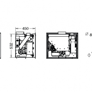 Soba pe peleti incorporabila Thermorossi Esprit 540 11,3 kW dimensiuni