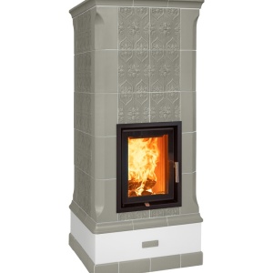 Vega - Soba pe lemne cu acumulare, din maiolica - 8,3 kW, model gri VG 046