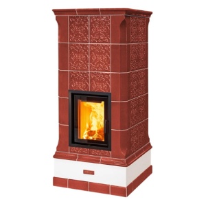 Vega - Soba pe lemne cu acumulare, din maiolica - 8,3 kW, model rosu