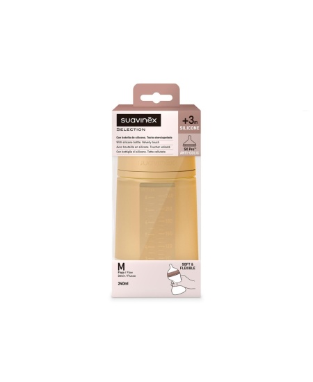 Biberon din silicon, 240ml, Colour Essence SX Pro debit mediu, galben mustar - Img 3