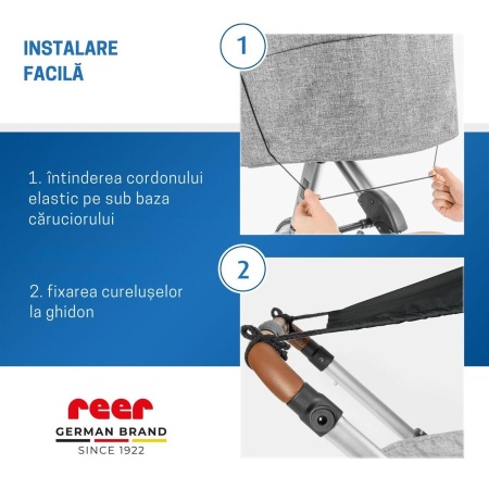 Copertina solara carucior copii, protectie UV UPF 80+, parasolar universal reglabil, protectie vant si ploaie usoara, prindere elastica universala, montare rapida, verde, Reer ShineSafe 84313 - Img 7