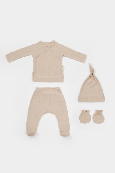 Cutie 4 piese pentru nou nascut - 100% bumbac organic - Mink, BabyCosy - Img 2