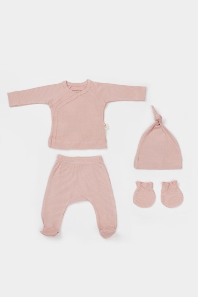 Cutie 4 piese pentru nou nascut - 100% bumbac organic - Powder, BabyCosy - Img 4