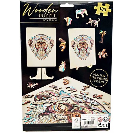 Puzzle Lemn Maimuta, 133 piese, 30x22.5 cm Grafix GR400073 - Img 3