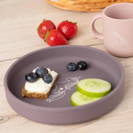 Set 4 piese vesela din silicon pentru mancarea copiilor (farfurie, castron, canuta, lingurita), fara BPA, lavabile in masina de spalat vase, de la 6 luni, mov, Reer 25124 - Img 3