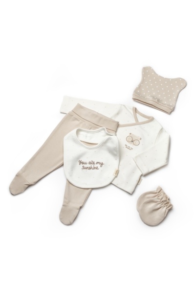 Set de 5 piese pentru nou nascut, 100% bumbac organic, TeddyBear, BabyCosy - Img 8