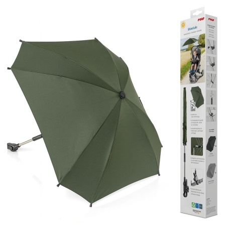 Umbrela parasolar carucior copii, protectie UV 80+, forma patrata 80 cm, reglabila 180°, prindere universala anti-alunecare, verde, Reer ShineSafe 84283 - Img 2