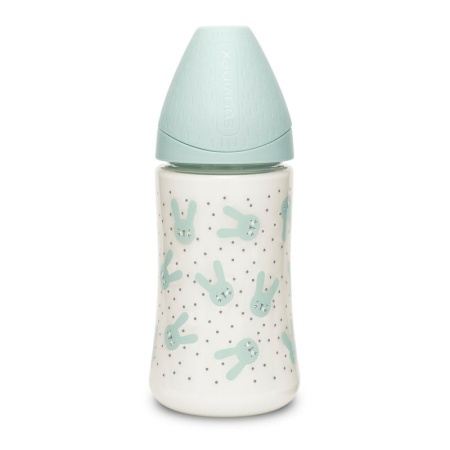 Biberon 270 ml cu tetina rotunda din silicon, 3 fluxuri, iepuras verde Hygge Suavinex - Img 2