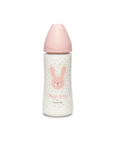 Biberon 360 ml cu tetina rotunda din silicon, debit dens, iepuras roz Hygge Suavinex - Img 2