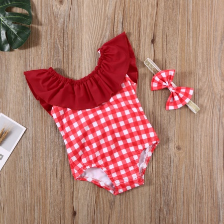 Costum de baie cu patratele rosii si bentita Drool - Img 3