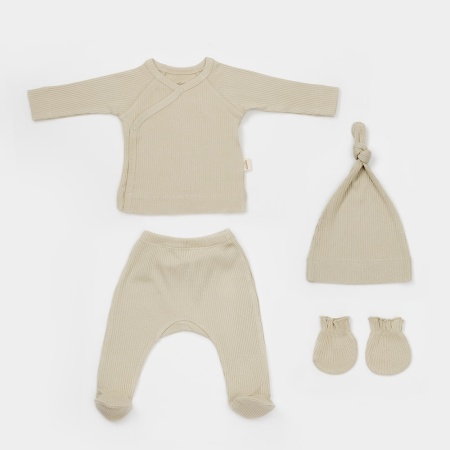 Cutie 4 piese pentru nou nascut - 100% bumbac organic - Verde pal, BabyCosy - Img 3