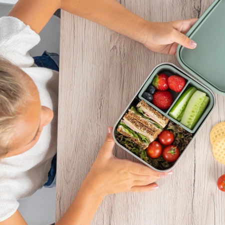 Cutie de pranz pentru alimente, din inox, cu compartimente din silicon, capac din silicon, fara BPA, lavabile in masina de spalat vase, Reer Lunchbox 25143 - Img 4