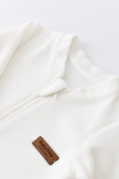 Salopeta cu maneca lunga si fermoar din 80%bumbac organic si 20% poliester - Ecru, Baby Cosy (Marime: 12-18 Luni) - Img 3
