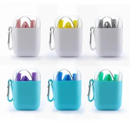 Set de paie portabile reutilizabile din silicon - roz - Img 3