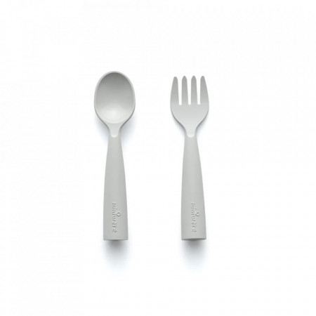 Set de tacamuri bebelusi Miniware My First Cutlery, 100% din materiale naturale biodegradabile, Dove Grey - Img 2