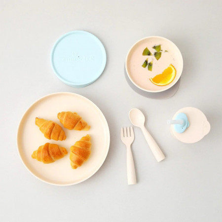 Set diversificare hrana bebelusi Miniware Little Foodie, 100% din materiale naturale biodegradabile, 6 piese, Vanilla Aqua - Img 5
