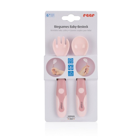 Tacamuri flexibile pentru copii, lingurita si furculita, fara BPA, roz, 6+ luni, Reer 23044 - Img 2
