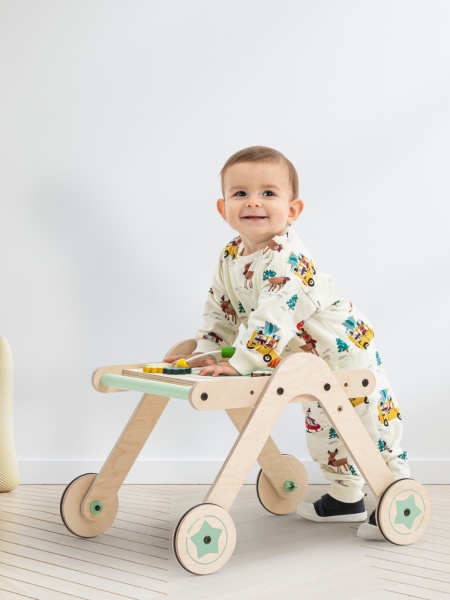 Antepremergator din lemn 4 in 1 MamaToyz cu masuta de activitati, - Img 4