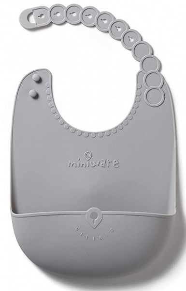 Baveta bebelusi Miniware Roll &amp; Lock, 100% din silicon alimentar, Grey - Img 2