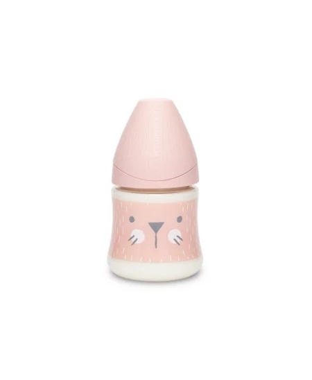 Biberon 150 ml cu tetina rotunda din silicon, debit lent, pisica roz Hygge Suavinex - Img 2