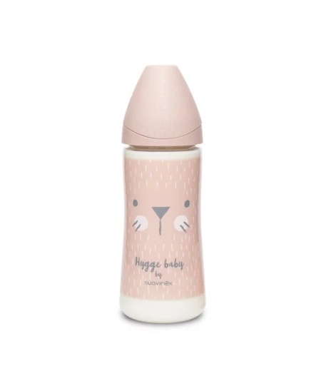 Biberon 360 ml ml cu tetina rotunda din silicon, debit dens, pisica roz Hygge Suavinex - Img 2