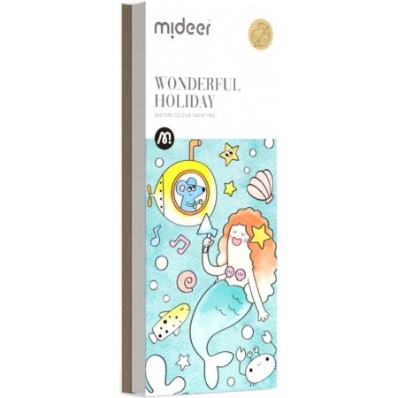 Carte de colorat cu apa, pensula de pictat si culori incluse, 19 x 8 x 1.3 cm, Wonderful Holiday Mideer MD4226 - Img 2