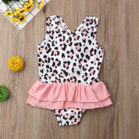 Costum de baie leopard roz cu volan Drool - Img 2