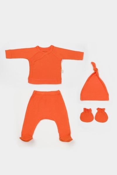 Cutie 4 piese pentru nou nascut - 100% bumbac organic - Portocaliu, BabyCosy - Img 2