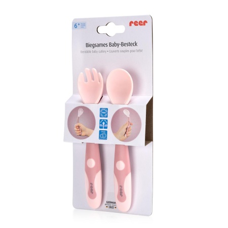 Tacamuri flexibile pentru copii, lingurita si furculita, fara BPA, roz, 6+ luni, Reer 23044 - Img 3