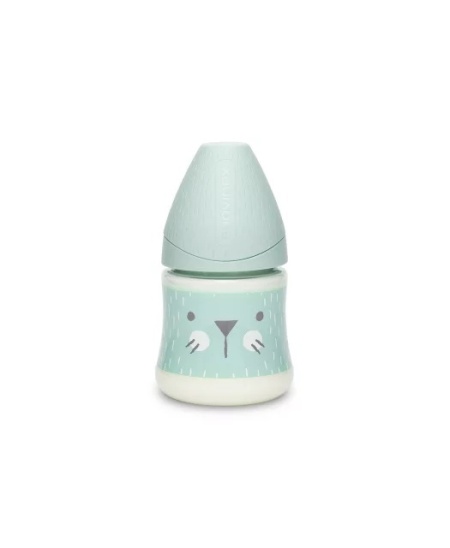 Biberon 150 ml cu tetina rotunda din silicon, debit lent, pisica verde Hygge Suavinex - Img 2