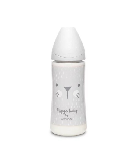 Biberon 360 ml cu tetina rotunda din silicon, debit dens, pisica gri Hygge Suavinex - Img 2