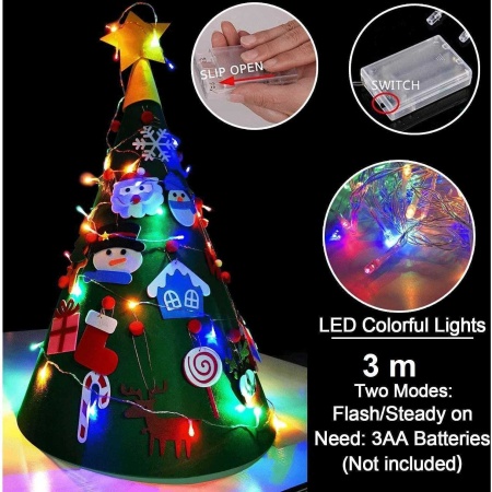 Brad de Craciun din Fetru model Conic 3D, 75x50 cm, 18 decoratiuni si banda LED inclusa Bambinice BN038 - Img 5
