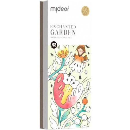Carte de colorat cu apa, pensula de pictat si culori incluse, 19 x 8 x 1.3 cm, Enchanted Garden Mideer MD4195 - Img 2