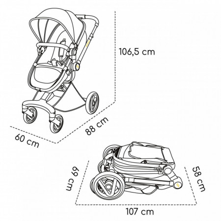Carucior transformabil 2 in 1 Nasjo, Onyx, Negru, Skiddou - Img 3