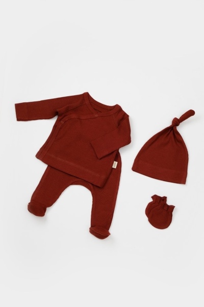 Cutie 4 piese pentru nou nascut - 100% bumbac organic - Caramiziu, BabyCosy - Img 6