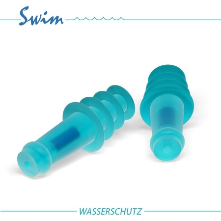 Dopuri de urechi pentru inot, impiedica patrunderea apei in urechi la adulti, reutilizabile, hipoalergenice, albastre, SANOHRA Swim - Img 2