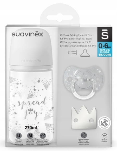 Set Cadou Biberon 270ml + Suzeta 0-6m + Clema Silver Premium, Spread Joy, Suavinex - Img 4