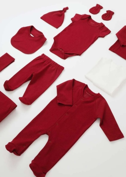 Set de 10 piese pentru nou nascut - 100% bumbac organic - Rosu, BabyCosy - Img 6