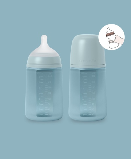 Biberon din silicon, 240ml, Colour Essence SX Pro debit mediu, albastru - Img 3