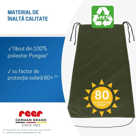 Copertina solara carucior copii, protectie UV UPF 80+, parasolar universal reglabil, protectie vant si ploaie usoara, prindere elastica universala, montare rapida, verde, Reer ShineSafe 84313 - Img 5