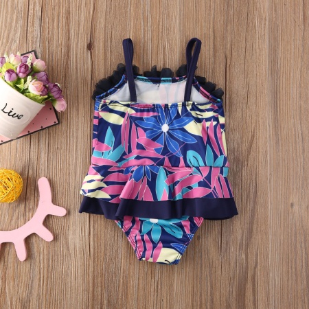 Costum de baie mov cu frunze si floricele aplicate Drool - Img 3