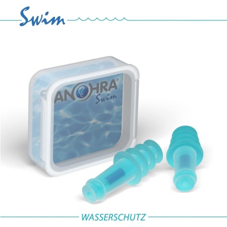 Dopuri de urechi pentru inot, impiedica patrunderea apei in urechi la adulti, reutilizabile, hipoalergenice, albastre, SANOHRA Swim - Img 5