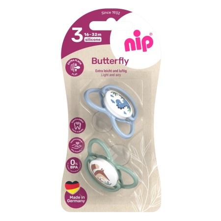 Set 2 suzete nip Butterfly cu tetina ortodontica din silicon, forma simetrica, fara BPA, cu inel pentru prindere usoara, 16-32 luni, nip Butterfly 31052 - Img 2