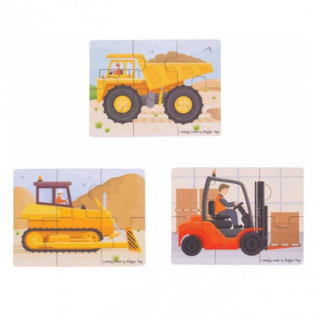Set 3 puzzle din lemn - Vehicule pentru constructii - Img 2