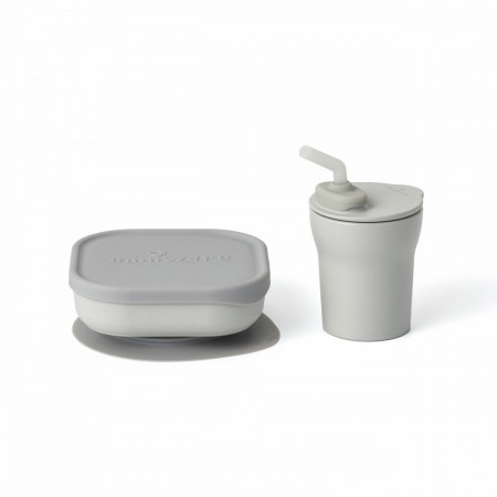 Set diversificare hrana bebelusi Miniware Sip&amp;Snack, 100% din materiale naturale biodegradabile, 3 piese, Grey - Img 2