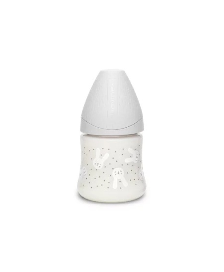 Biberon 150 ml cu tetina rotunda din silicon, debit lent, iepuras gri Hygge Suavinex - Img 2