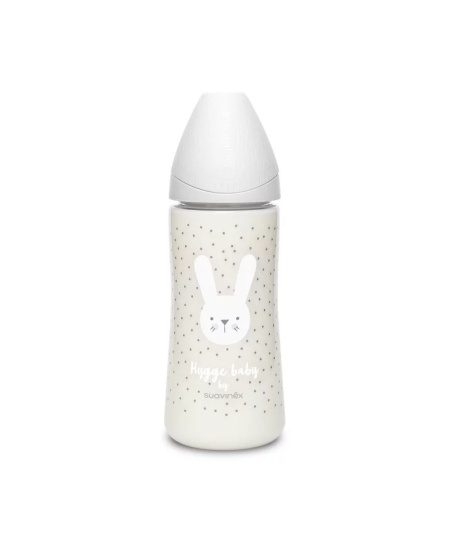 Biberon 360 ml cu tetina rotunda din silicon, debit dens, iepuras gri Hygge Suavinex - Img 2