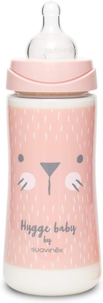 Biberon 360 ml ml cu tetina rotunda din silicon, debit dens, pisica roz Hygge Suavinex - Img 3